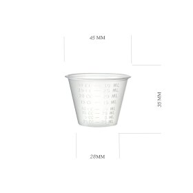 View of 30ml plastic cup with dimensions