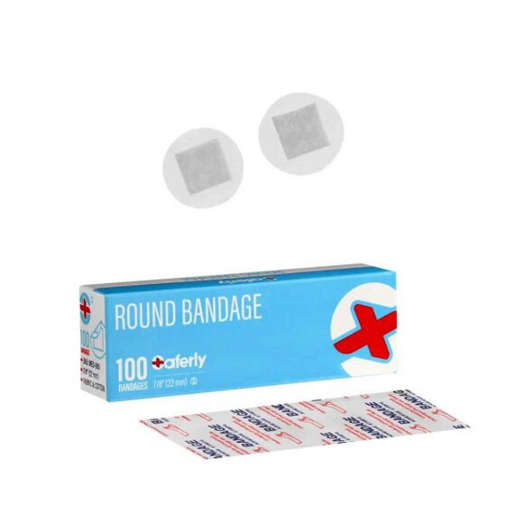 Small, individually sterile packed plasters for small piercing procedures such as dermal anchors and the like from the Saferly brand