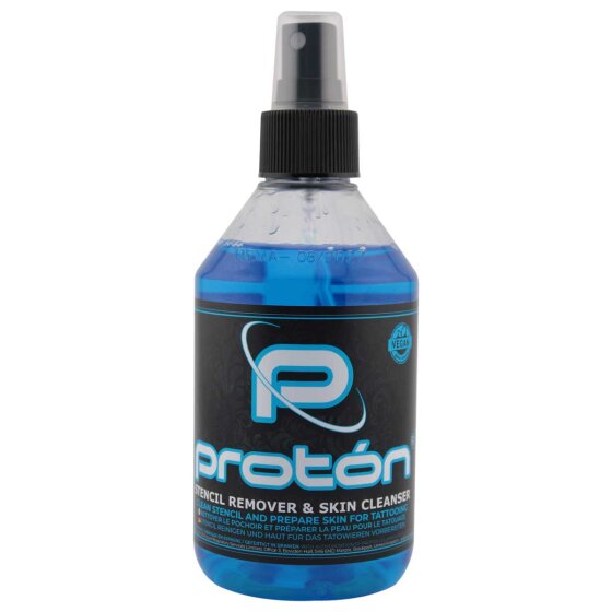 Proton Stencil Remover and Cleansing Spray blue in 250ml spray bottle for removing tattoo stencils from the skin 1200x1200.jpeg